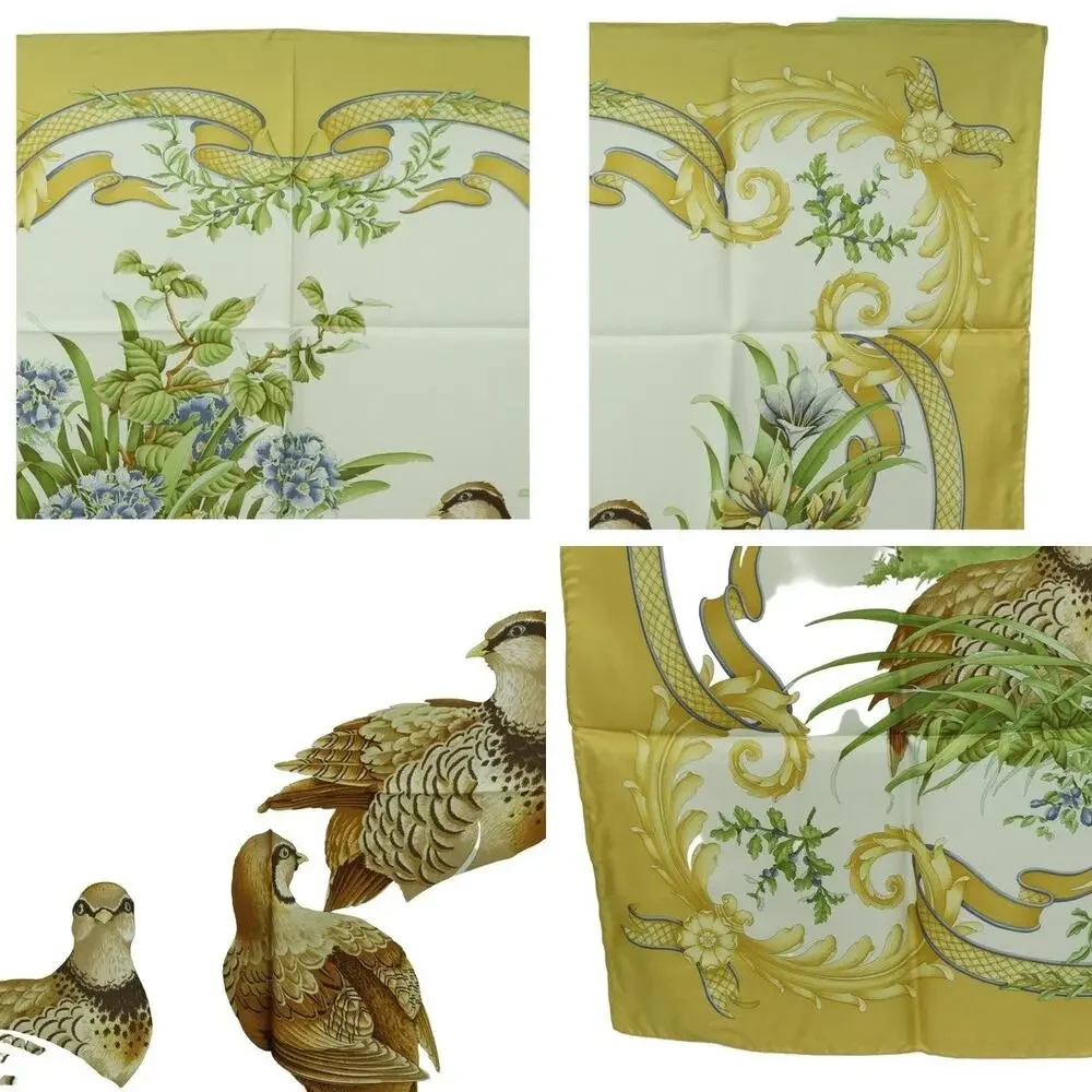 Salvatore Ferragamo Silk Bird Pattern Scarf Yellow